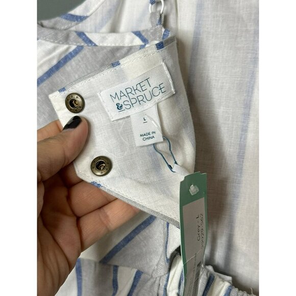 Market & Spruce Women's Large Crissie Linen Dress Scalloped Pockets Summer NWT - Picture 14 of 15